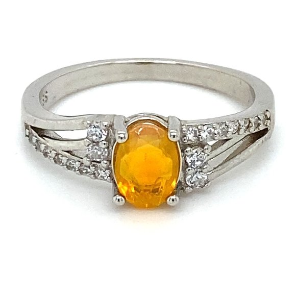 Welo Opal .60ct Platinum Finish Solid Silver Ring - Picture 1 of 7